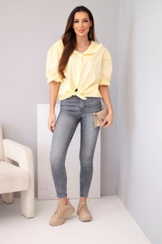 Koszula damska bawełniana z falbanką i wiązaniem żółta