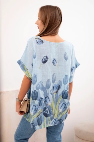 Koszula damska bawełniana z kwiatowym wzorem niebieska