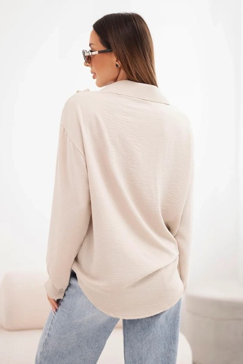 Koszula damska wiskozowa z długim rękawem i falbanami beżowa