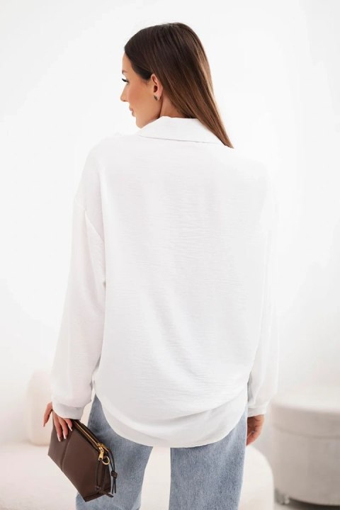 Koszula damska wiskozowa z długim rękawem i falbanami biała