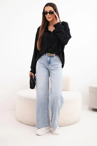 Koszula damska wiskozowa z długim rękawem i falbanami czarna