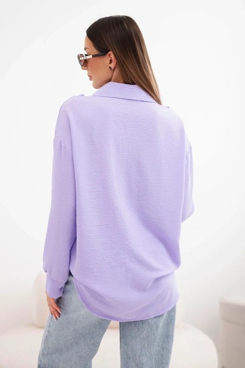 Koszula damska wiskozowa z długim rękawem i falbanami jasno fioletowa