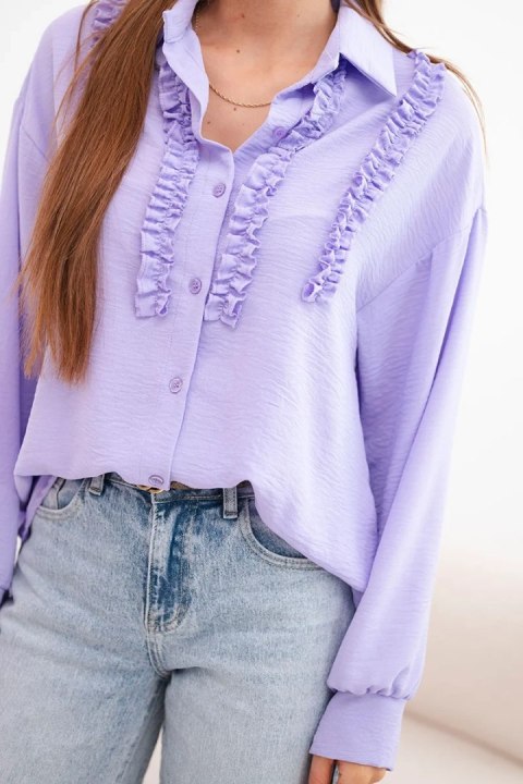 Koszula damska wiskozowa z długim rękawem i falbanami jasno fioletowa