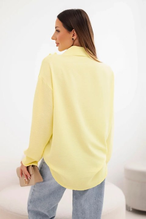 Koszula damska wiskozowa z długim rękawem i falbanami żółta