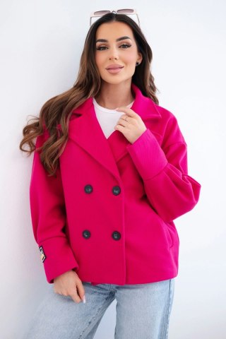 Kurtka damska krótka dwurzędowa z kołnierzem fuksja