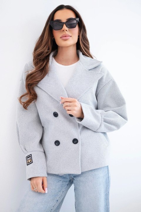 Kurtka damska krótka dwurzędowa z kołnierzem szary melanż