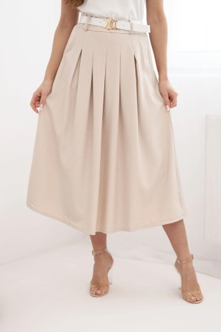Spódnica damska wiskozowa z paskiem i zakładkami ciemno beżowa