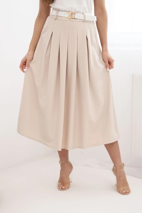 Spódnica damska wiskozowa z paskiem i zakładkami ciemno beżowa
