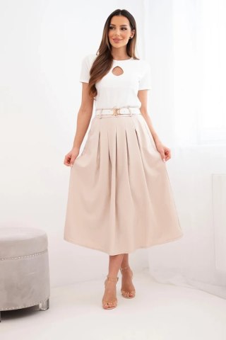Spódnica damska wiskozowa z paskiem i zakładkami ciemno beżowa