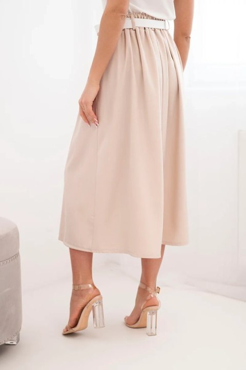 Spódnica damska wiskozowa z paskiem i zakładkami ciemno beżowa