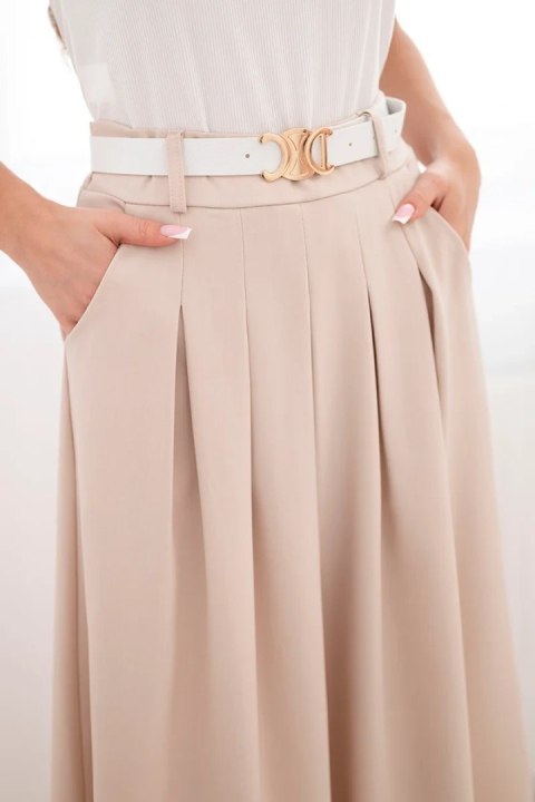 Spódnica damska wiskozowa z paskiem i zakładkami ciemno beżowa