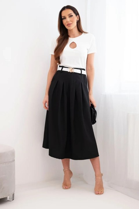 Spódnica damska wiskozowa z paskiem i zakładkami czarna