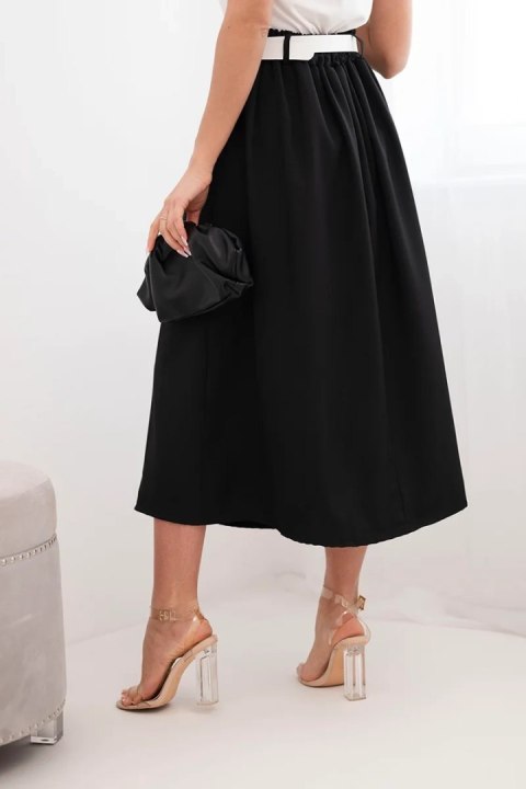 Spódnica damska wiskozowa z paskiem i zakładkami czarna
