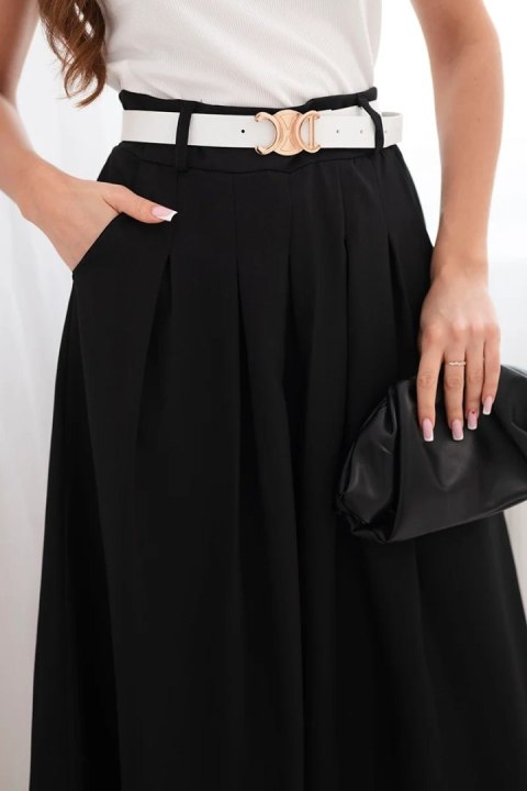 Spódnica damska wiskozowa z paskiem i zakładkami czarna