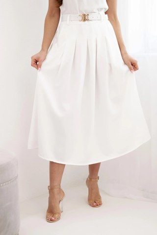 Spódnica damska wiskozowa z paskiem i zakładkami ecru