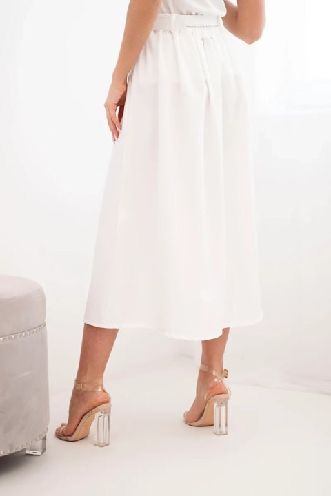 Spódnica damska wiskozowa z paskiem i zakładkami ecru