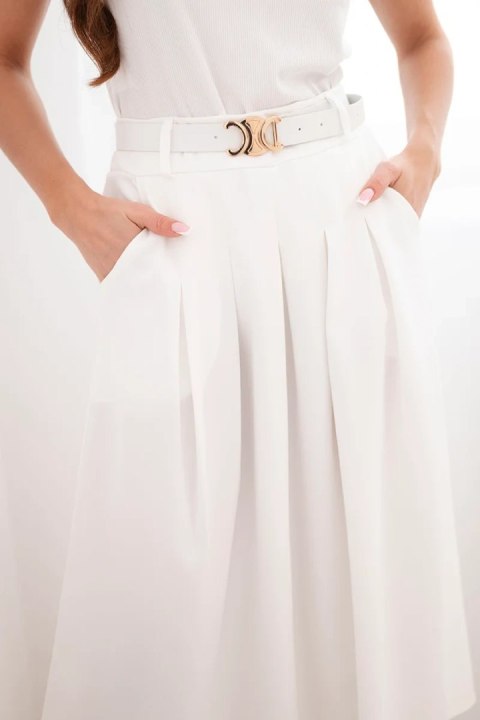 Spódnica damska wiskozowa z paskiem i zakładkami ecru