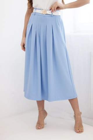 Spódnica damska wiskozowa z paskiem i zakładkami niebieska