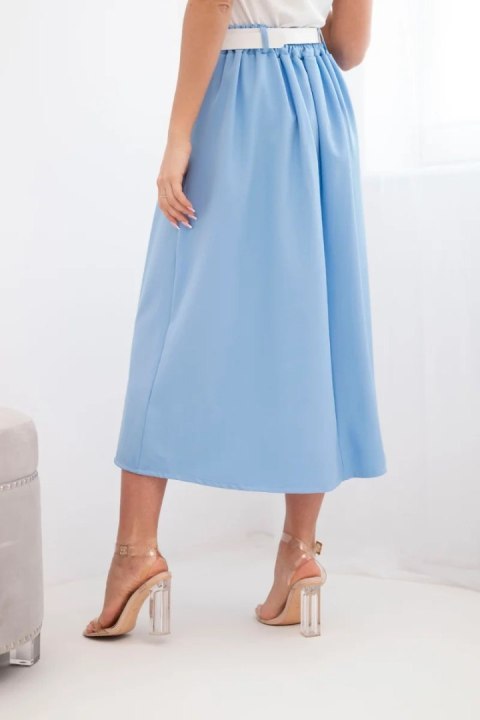 Spódnica damska wiskozowa z paskiem i zakładkami niebieska