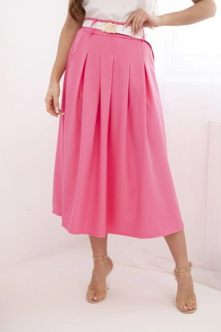 Spódnica damska wiskozowa z paskiem i zakładkami różowa
