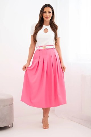 Spódnica damska wiskozowa z paskiem i zakładkami różowa