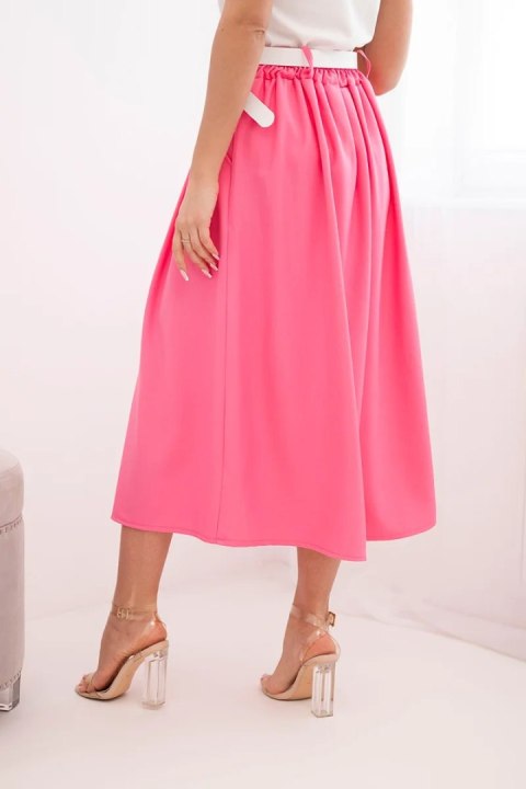 Spódnica damska wiskozowa z paskiem i zakładkami różowa