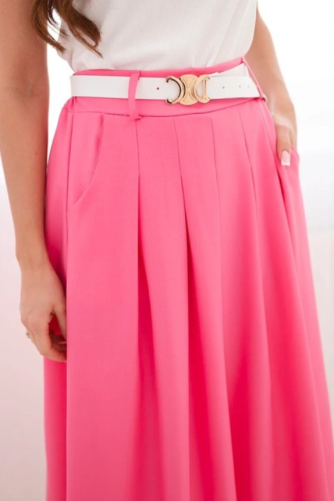 Spódnica damska wiskozowa z paskiem i zakładkami różowa