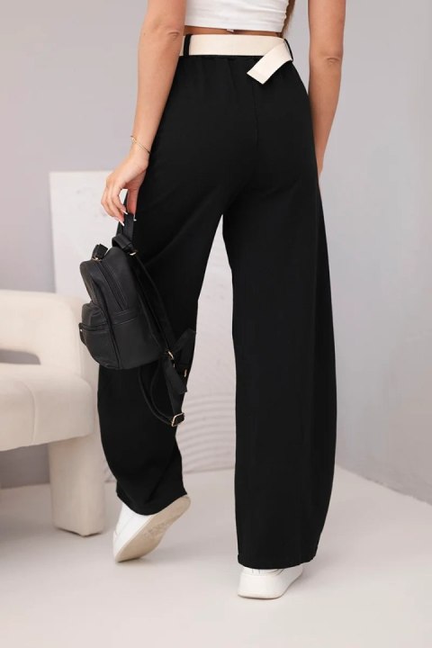 Spodnie damskie bawełniane z szeroką nogawką i paskiem czarne