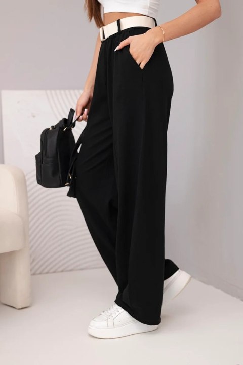 Spodnie damskie bawełniane z szeroką nogawką i paskiem czarne