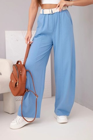 Spodnie damskie bawełniane z szeroką nogawką i paskiem jeansowe