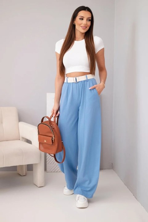 Spodnie damskie bawełniane z szeroką nogawką i paskiem jeansowe