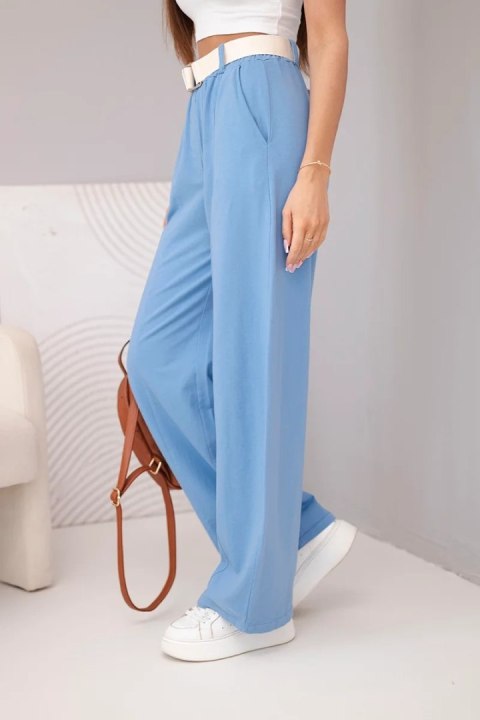 Spodnie damskie bawełniane z szeroką nogawką i paskiem jeansowe