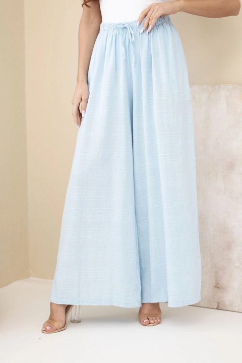 Spodnie damskie szerokie bawełniane z gumką w pasie niebieskie