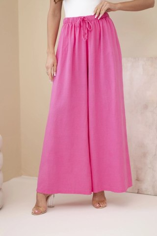 Spodnie damskie szerokie bawełniane z gumką w pasie różowe