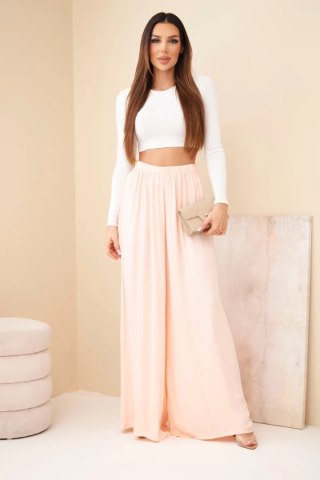 Spodnie damskie wiskozowe szerokie z gumką w pasie morelowe