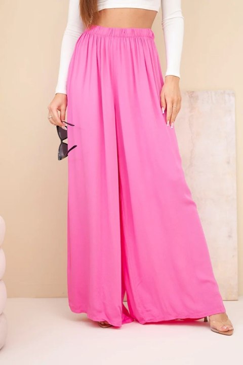 Spodnie damskie wiskozowe szerokie z gumką w pasie różowe