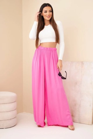 Spodnie damskie wiskozowe szerokie z gumką w pasie różowe