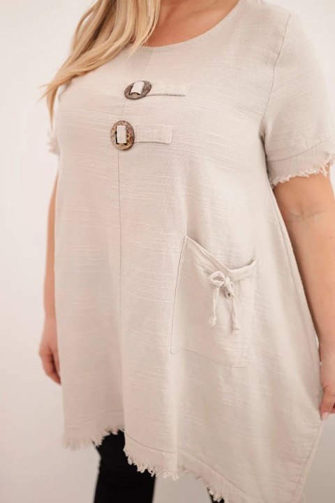 Sukienka damska bawełniana Plus Size z dłuższym tyłem i kieszenią beżowa