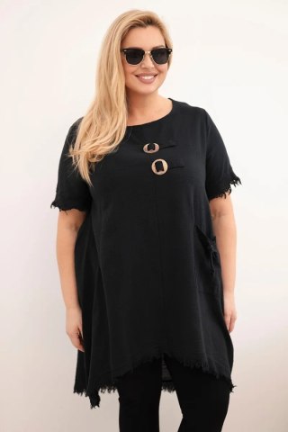 Sukienka damska bawełniana Plus Size z dłuższym tyłem i kieszenią czarna