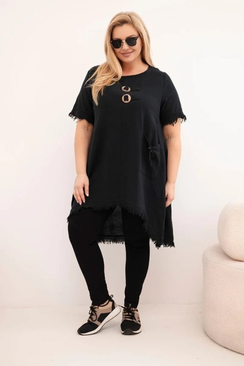 Sukienka damska bawełniana Plus Size z dłuższym tyłem i kieszenią czarna