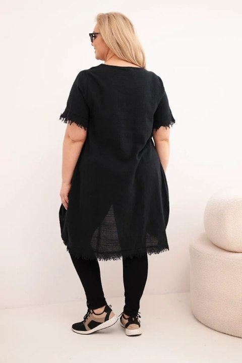 Sukienka damska bawełniana Plus Size z dłuższym tyłem i kieszenią czarna