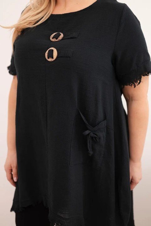 Sukienka damska bawełniana Plus Size z dłuższym tyłem i kieszenią czarna