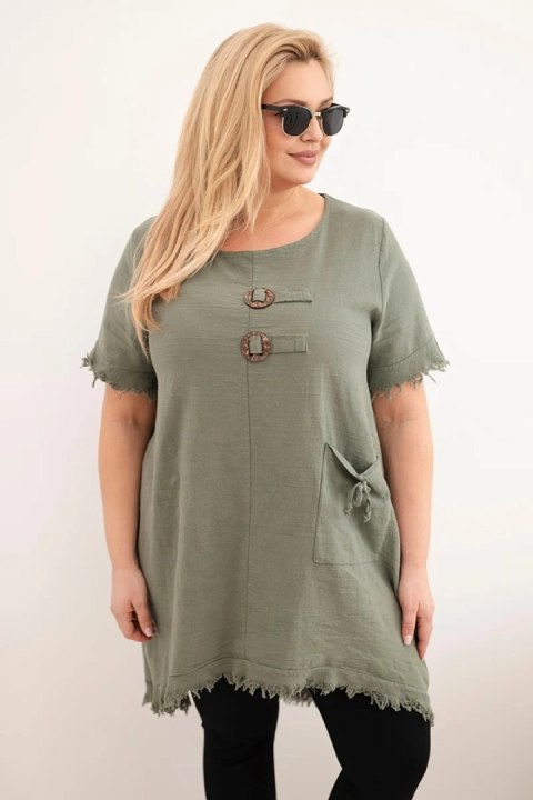 Sukienka damska bawełniana Plus Size z dłuższym tyłem i kieszenią khaki