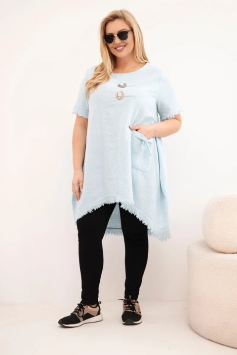 Sukienka damska bawełniana Plus Size z dłuższym tyłem i kieszenią niebieska