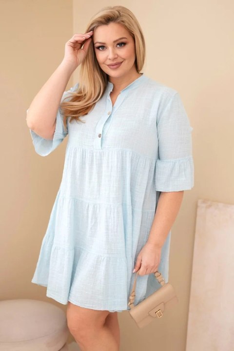 Sukienka damska bawełniana Plus Size z falbanami niebieska