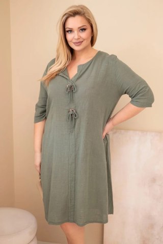 Sukienka damska bawełniana Plus Size z wiązaniem przy dekolcie khaki