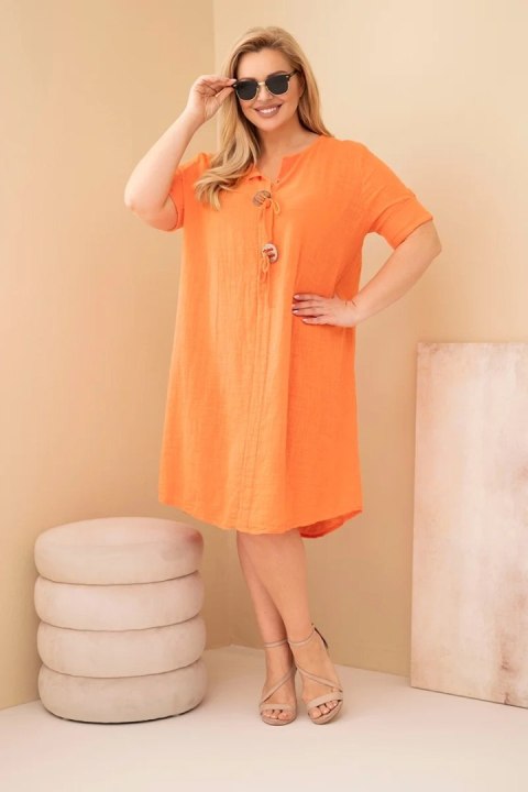Sukienka damska bawełniana Plus Size z wiązaniem przy dekolcie pomarańczowa