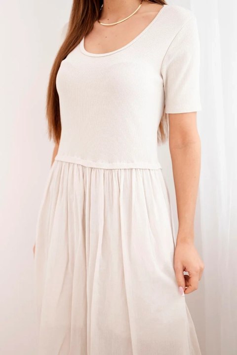 Sukienka damska bawełniana midi z krótkim rękawem i rozkloszowanym dołem beżowa