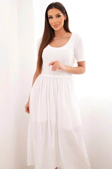 Sukienka damska bawełniana midi z krótkim rękawem i rozkloszowanym dołem biała