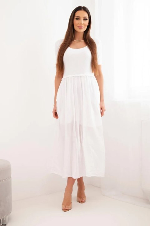 Sukienka damska bawełniana midi z krótkim rękawem i rozkloszowanym dołem biała